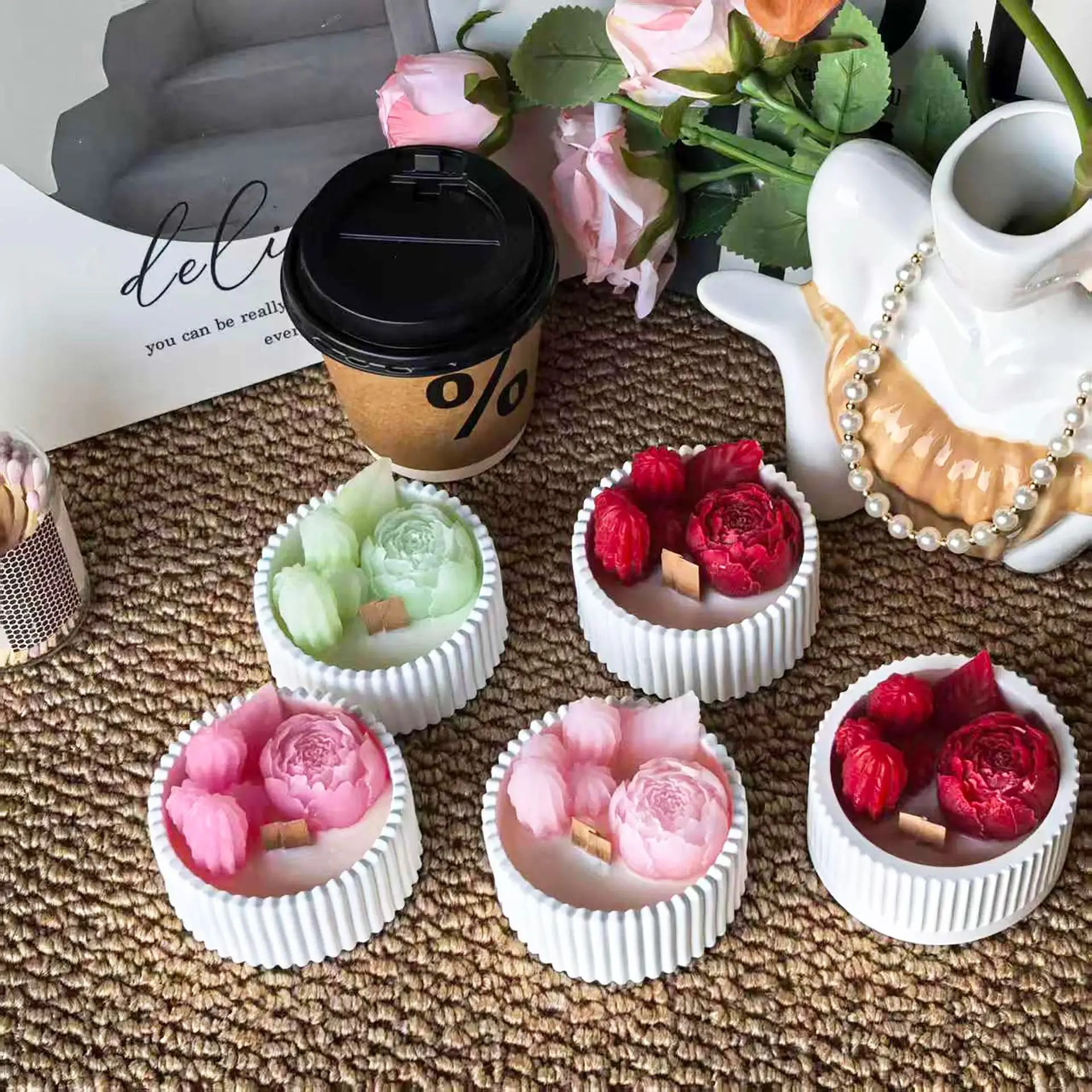 2pcs Floral Rose Cup Scented C - Paraffin Wax recension och pris
